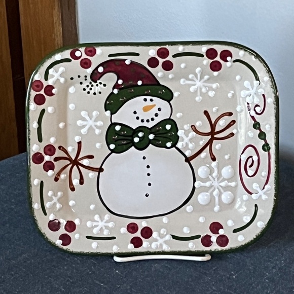 Expressly Yours Pottery Snowman Square platter 9 x 8 Christmas Winter Holiday - Picture 2 of 6